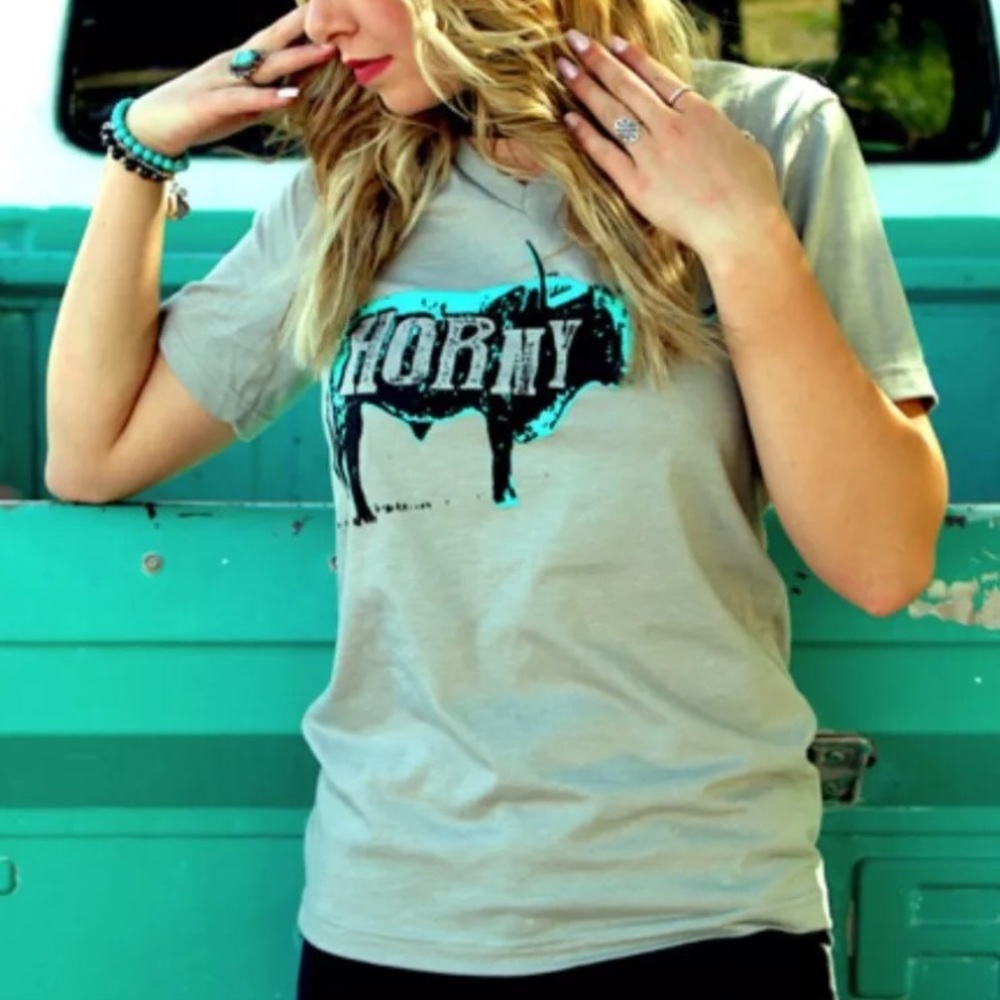 Horny Longhorn Steer Unisex VNeck Graphic Tee Mint